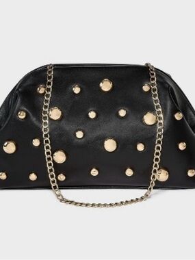 A New Day Black Studded Shoulder Bag Gold Chain Strap Clutch NWT Trendy